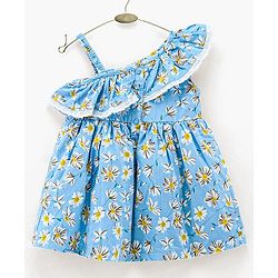 Babyhug 100% Cotton One Shoulder Frock Floral Print - Blue