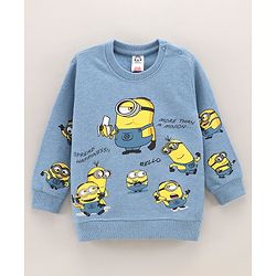 Babyhug Full Sleeves Cotton Knit Sweatshirt With Minions Print - Blue