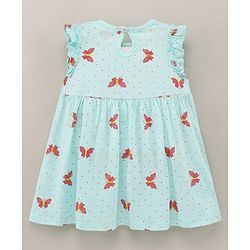 Babyhug 100% Cotton Short Sleeves Butterfly Printed Frock With Bloomer - Mint