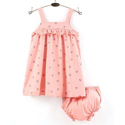 Babyhug 100% Cotton Singlet Cherry Print Frock With Bloomer - Light Pink