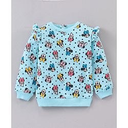 Babyhug Cotton Knit Full Sleeves T-Shirt & Lounge Pant Set All Over Minnie Mouse Print - Blue Yellow