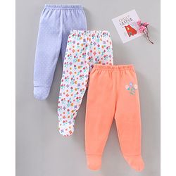 Babyhug Full Length Cotton Bootie Leggings Floral & Dot Print Pack Of 3- Multicolor