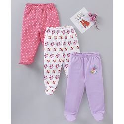 Babyhug Full Length Cotton Bootie Leggings Floral & Dot Print Pack Of 3- Multicolor