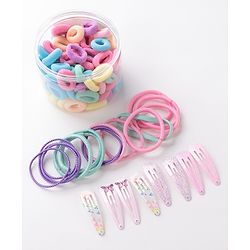Babyhug Free Size Rubber Bands & Clips Set - Multicolor