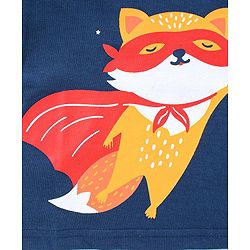 Babyhug 100% Cotton Knit Half Sleeves Night Suit Fox Print - Navy Blue & Red