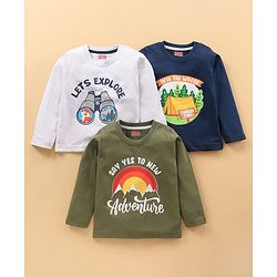 Babyhug Full Sleeves T-Shirt Multi Print Pack of 3 - Multicolor