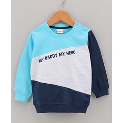Babyhug Full Sleeves Cut & Sew Sweatshirt With Text Print- Blue/Grey