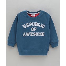 Babyhug Full Sleeves Cotton Knit Sweatshirt With Text Embroidery- Blue
