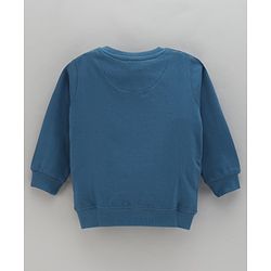 Babyhug Full Sleeves Cotton Knit Sweatshirt With Text Embroidery- Blue