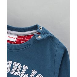 Babyhug Full Sleeves Cotton Knit Sweatshirt With Text Embroidery- Blue