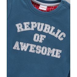 Babyhug Full Sleeves Cotton Knit Sweatshirt With Text Embroidery- Blue