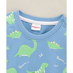 Babyhug Full Sleeves Cotton Blend Knit Sweatshirt With Dino Print - Blue
