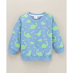 Babyhug Full Sleeves Cotton Blend Knit Sweatshirt With Dino Print - Blue