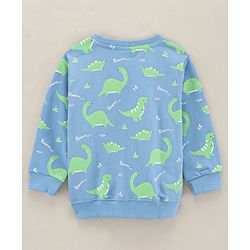 Babyhug Full Sleeves Cotton Blend Knit Sweatshirt With Dino Print - Blue