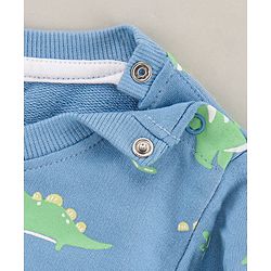 Babyhug Full Sleeves Cotton Blend Knit Sweatshirt With Dino Print - Blue