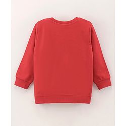 Babyhug Full Sleeves Cotton Knit Sweatshirt With Cartoon Print Applique - Red