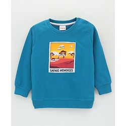 Babyhug Cotton Blend Full Sleeves Safari Printed Applique Sweatshirt -Blue