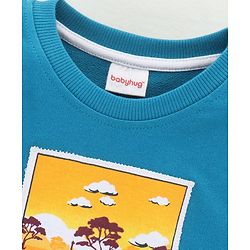 Babyhug Cotton Blend Full Sleeves Safari Printed Applique Sweatshirt -Blue