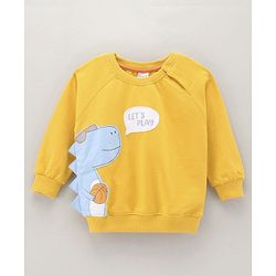 Babyhug Full Raglan Sleeves Sweatshirts With 3D Dinosaur Applique - Yellow