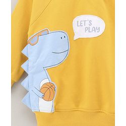 Babyhug Full Raglan Sleeves Sweatshirts With 3D Dinosaur Applique - Yellow