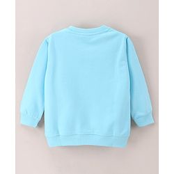 Babyhug Full Sleeves Knit Sweatshirt WIth Kangaroo Pocket & Text Print - Blue