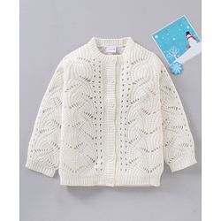 Babyhug Full Sleeves Cable Knit Solid Sweater  - White