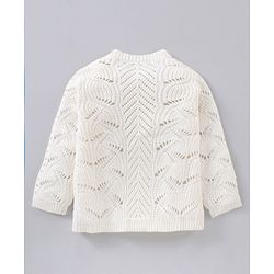 Babyhug Full Sleeves Cable Knit Solid Sweater  - White