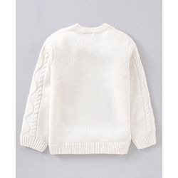 Babyhug Full Sleeves Cable Knit Solid Sweater  - White