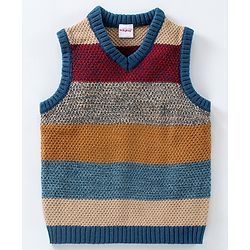 Babyhug Sleeveless Knit Sweater Striped - Multicolour