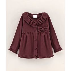 Babyhug Full Sleeves Solid Sweaters with Bow Applique - Brown