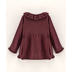 Babyhug Full Sleeves Solid Sweaters with Bow Applique - Brown