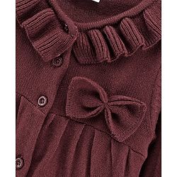 Babyhug Full Sleeves Solid Sweaters with Bow Applique - Brown