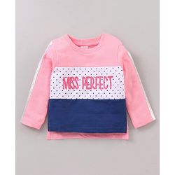 Babyhug Full Sleeves Top & Lounge Pant Miss Perfect Print - Pink Blue