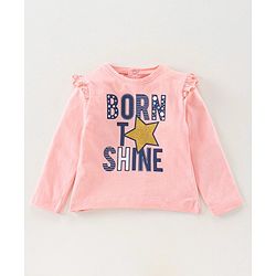 Babyhug Cotton Knit Full Sleeves Top & Skirt Set All Over Text & Star Print - Pink Navy