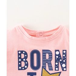 Babyhug Cotton Knit Full Sleeves Top & Skirt Set All Over Text & Star Print - Pink Navy