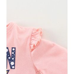 Babyhug Cotton Knit Full Sleeves Top & Skirt Set All Over Text & Star Print - Pink Navy