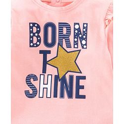 Babyhug Cotton Knit Full Sleeves Top & Skirt Set All Over Text & Star Print - Pink Navy