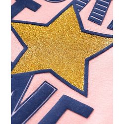 Babyhug Cotton Knit Full Sleeves Top & Skirt Set All Over Text & Star Print - Pink Navy