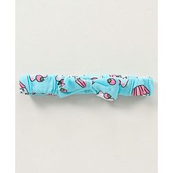 Babyhug Cotton Knit Short Sleeves Ice Cream Printed Onesies With Hairband - Blue
