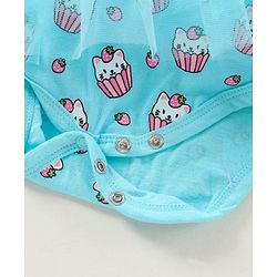 Babyhug Cotton Knit Short Sleeves Ice Cream Printed Onesies With Hairband - Blue