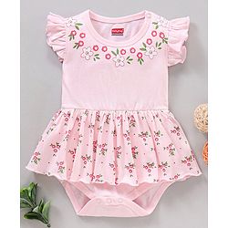 Babyhug Cap Sleeves 100% Cotton Onsies Floral Print - Pink