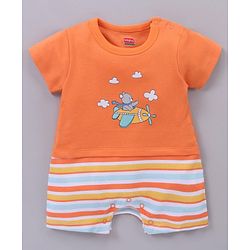 Babyhug 100% Cotton Half Sleeves Romper Airplane Print - Orange