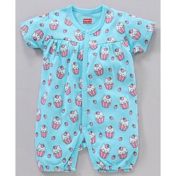 Babyhug 100% Cotton Half Sleeve Romper Kittens and Spot Print Pack of 2 - Pink and Blue