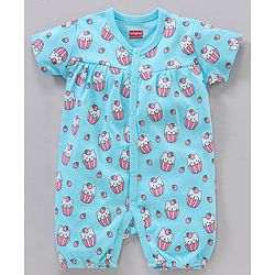 Babyhug 100% Cotton Half Sleeve Romper Kittens and Spot Print Pack of 2 - Pink and Blue