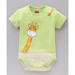 Babyhug 100% Cotton Half Sleeves Striped and Animal Printed Onesies Pack of 3 - Multicolour