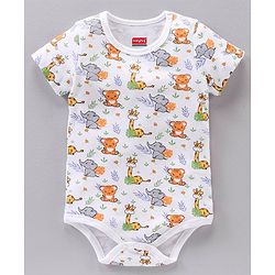 Babyhug 100% Cotton Half Sleeves Striped and Animal Printed Onesies Pack of 3 - Multicolour