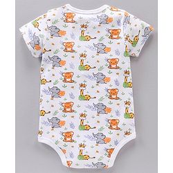 Babyhug 100% Cotton Half Sleeves Striped and Animal Printed Onesies Pack of 3 - Multicolour