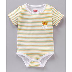 Babyhug 100% Cotton Half Sleeves Striped and Animal Printed Onesies Pack of 3 - Multicolour
