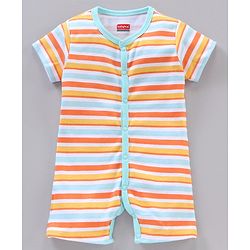 Babyhug 100% Cotton Half Sleeves Striped Rompers Pack Of 2 - Multicolor