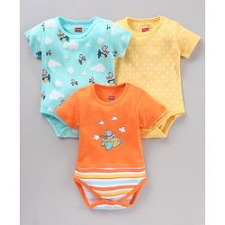 Babyhug 100% Cotton Half Sleeve Onesies Airplane Print Pack of 3 - Multicolor